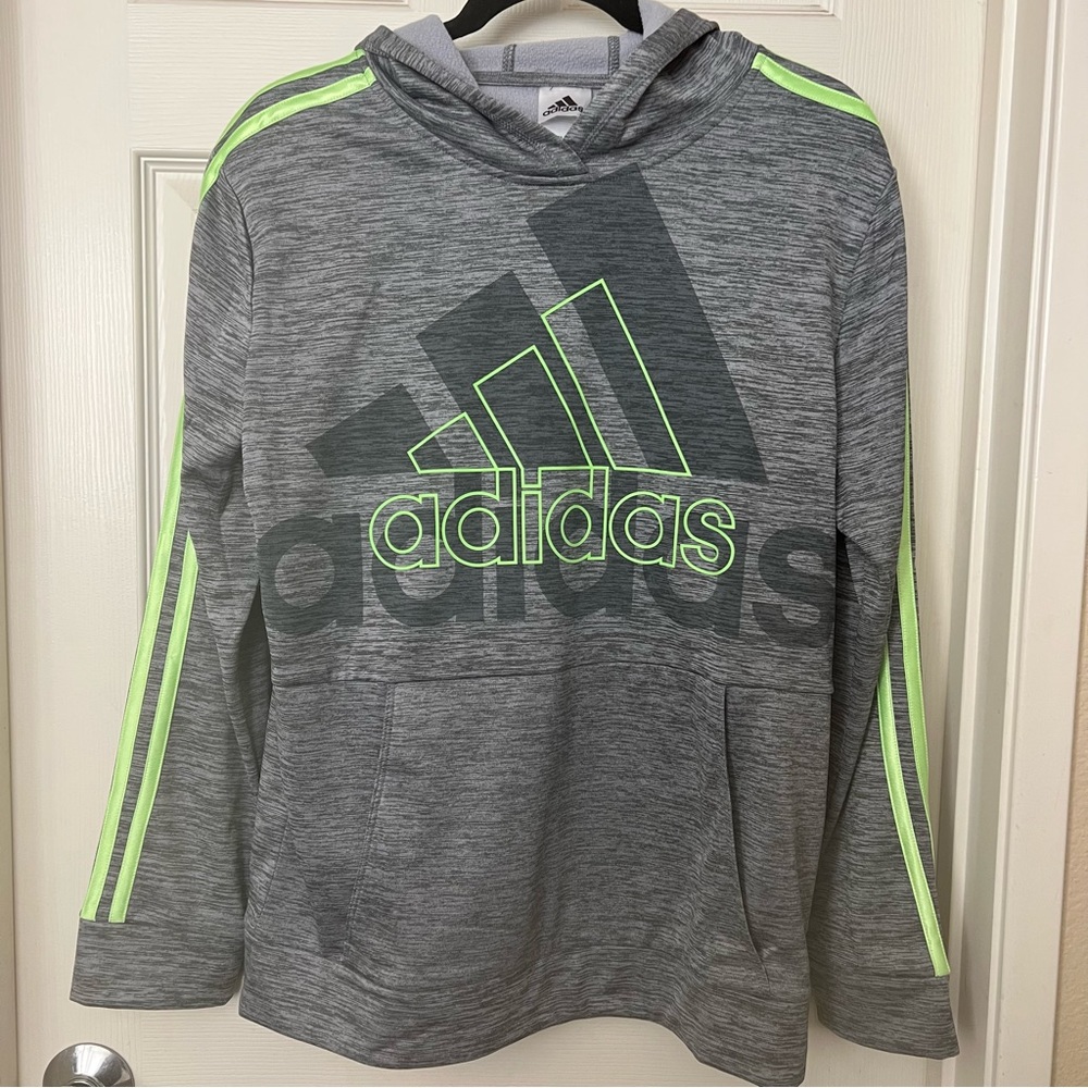 adidas Boys Pullover Hoodie Hooded Sweatshirt Gray XLarge 18/20